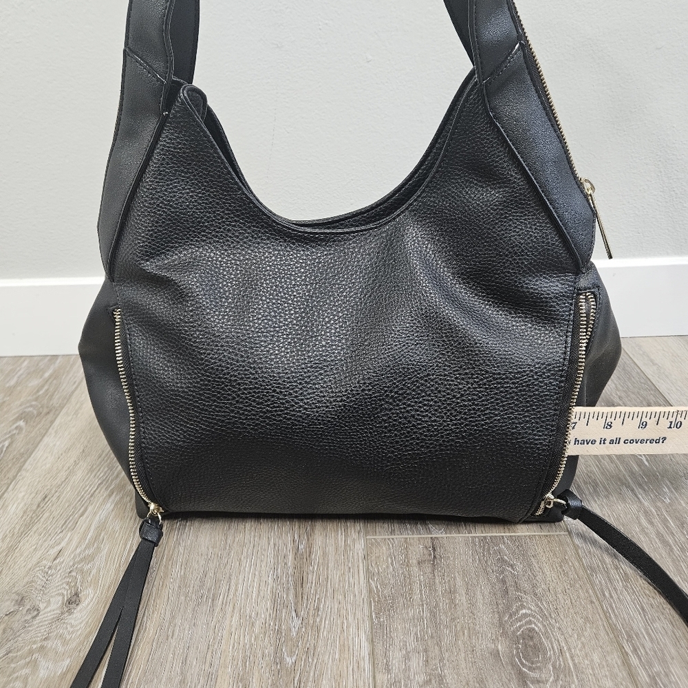 Olivia & Joy Faux Leather Multi Zipper Large Shoulder Bag Tote Black Women's - Picture 3 of 14